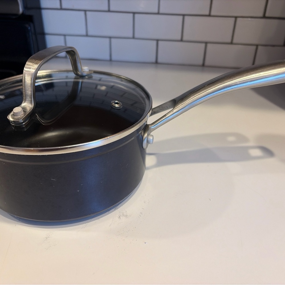 MASTERCLASS NAVY BLUE 1 QT 6” ALUMINUM SAUCEPAN & GLASS LID